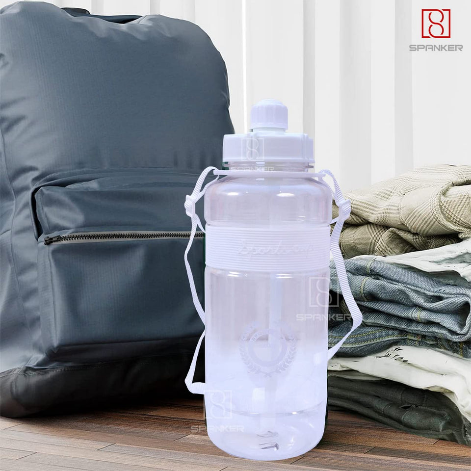 Spanker Sports Water Bottle 1.5 L / 55 OZ Half Gallon Carry Handle Big Water Jug For Sport | Ecofriendly, Plastic, Leakproof- White