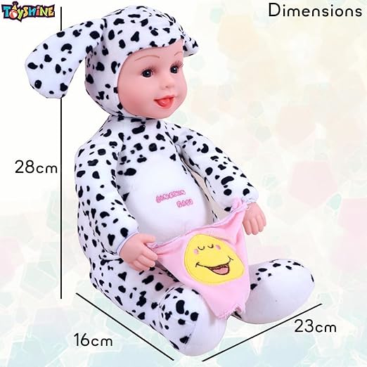 Toyshine 12" Peek-A-Boo Beautiful & Soft Plush Musical Laughing Doll inwith Moving Arms,Voice Activated Feature and Touch Sensor - Black Spots