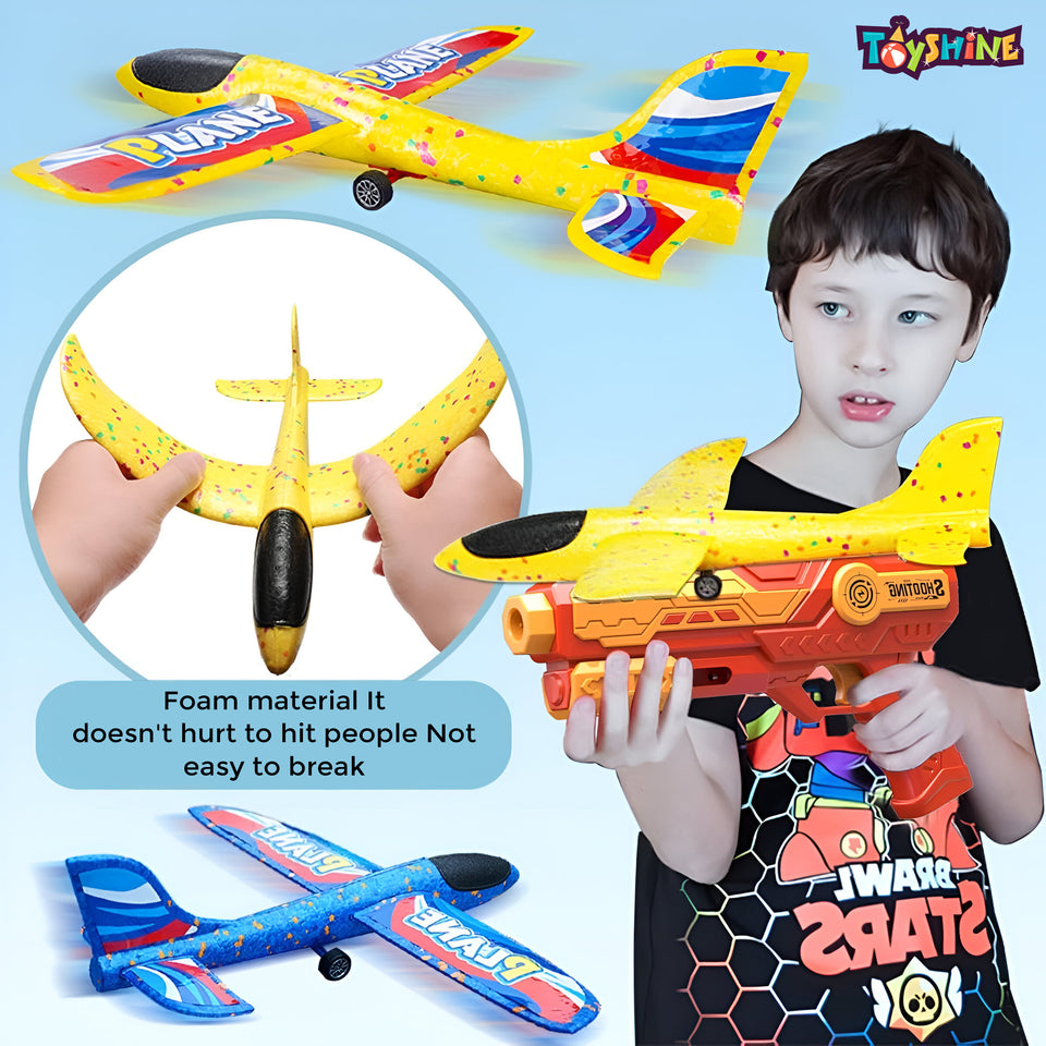 Toyshine 3 in 1 Plane Launcher Toys | Plane, Foam Darts and Foam Ball Shooter | Toy for Kids One-Click Ejection Shooting | Birthday Toy Gift for Boys and Girls