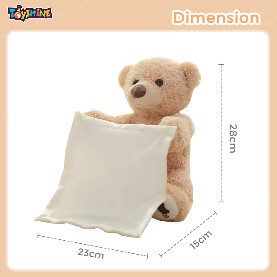 Toyshine 12" Peek-A-Boo Teddy Bear Beautiful & Soft Plush Musical Rechargeable Toy Doll with Moving Arms Voice Activated Feature Play Hide and Seek Funny Entertaining Gift for Kids
