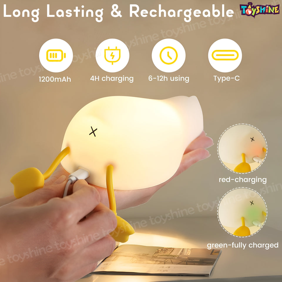 Toyshine Lying Duck Night Light Squishy Silicone 3 Level Dimmable LED Rechargeable Touch Lamp with timer function for Bedroom & Office