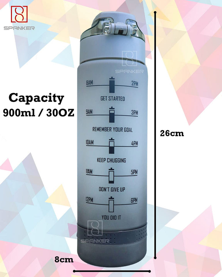 Spanker Never Give Up Motivational Leakproof Water 30 Oz (900 ML), Time Marker, BPA Free Fitness Sports Water Bottle, (GREY) SSTP