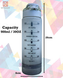 Spanker Never Give Up Motivational Leakproof Water 30 Oz (900 ML), Time Marker, BPA Free Fitness Sports Water Bottle, (GREY) SSTP