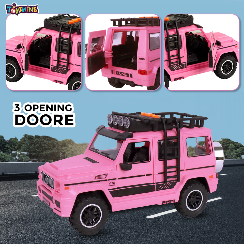 Toyshine 24*10cm Friction Powered Jeep with Music and Lights Smooth Push and Go Pretend Play Toy Car inbuilt with Doors Openable Feature Great Gift for Girls- Pink