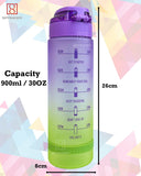 Spanker Never Give Up Motivational Leakproof Water 30 Oz (900 ML), Time Marker, BPA Free Fitness Sports Water Bottle, (PURPLE GREEN) SSTP