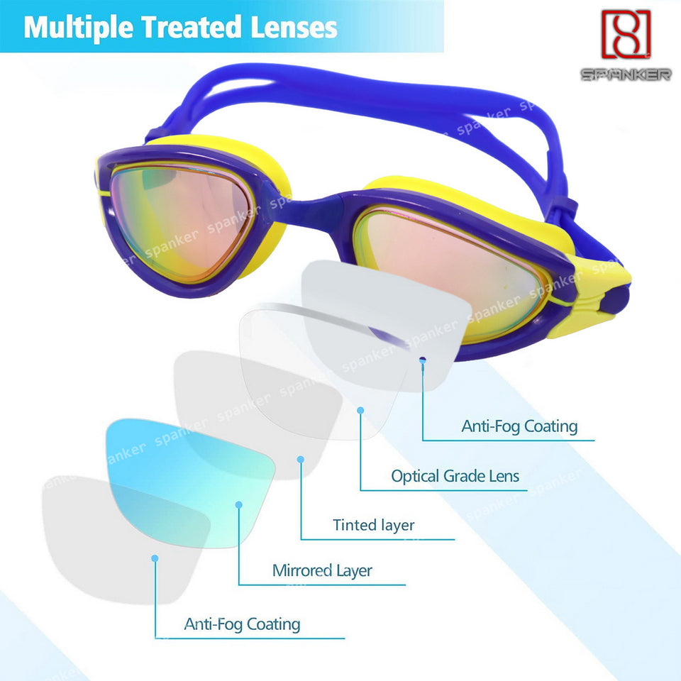 Spanker Swimming Goggles for Children Teens, Anti-Fog Anti-UV Youth Swim Glasses Leak Proof Twin (Pack of 2) Color May Vary