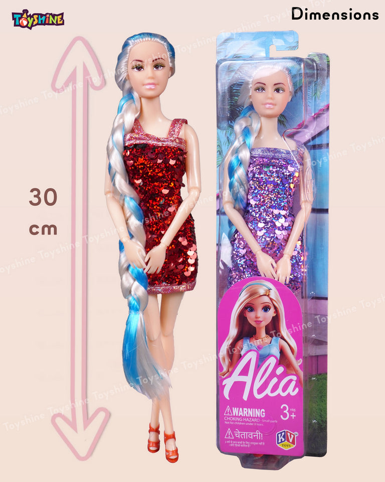 Toyshine Alia Doll with Briaded Hair Sequin Dress Strappy Heels Great Gift for Ages 3 Years Old & Up, Multi Color