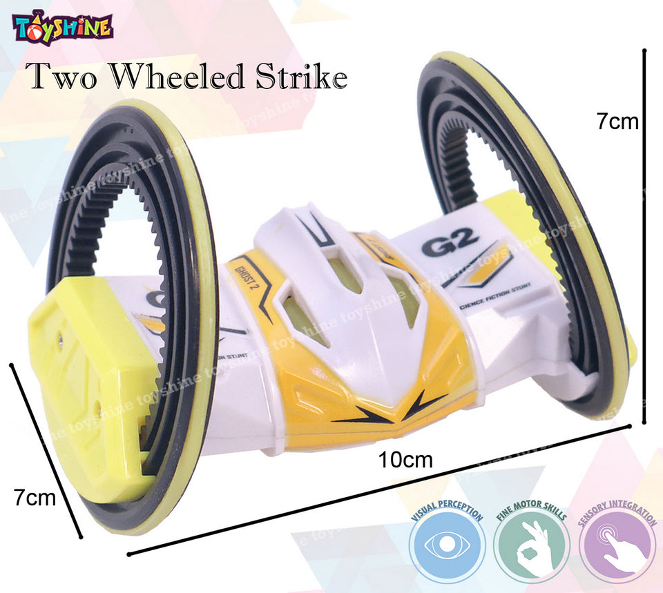 Toyshine Two-Wheeled Strike 2.4GHz 360° Rotating Remote Control Stunt Car with Lights Rechargeable with Wide Tires for Kids Boys Age of 4-12 Yellow