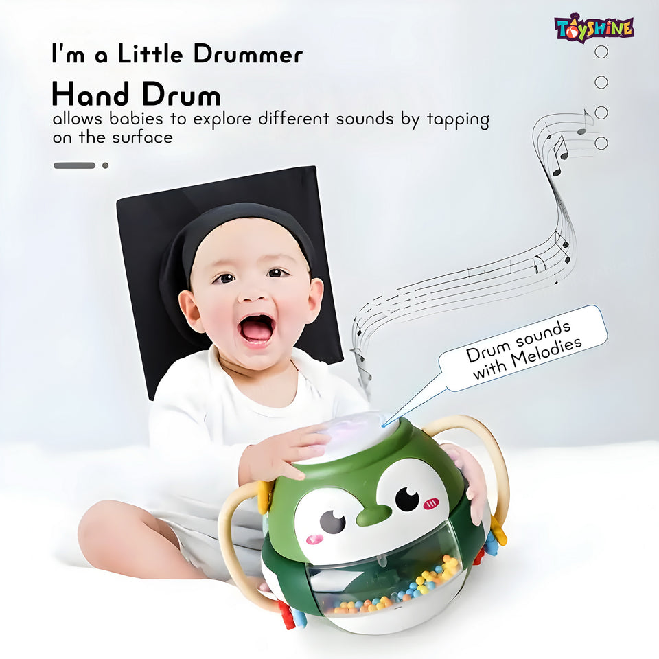 Toyshine Baby Intelligence Early Education Hand Drum Baby Penguy Musical Dance Beat Drum Toy Cum Rattle Children Educational Toys - Multicolor