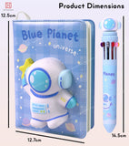 Spanker Astronaut Theme 3D Puffy Cute Notebook B6 size Diary with 10 In 1 Multicolor Pen for School Student Teens Birthday Gifts - Blue