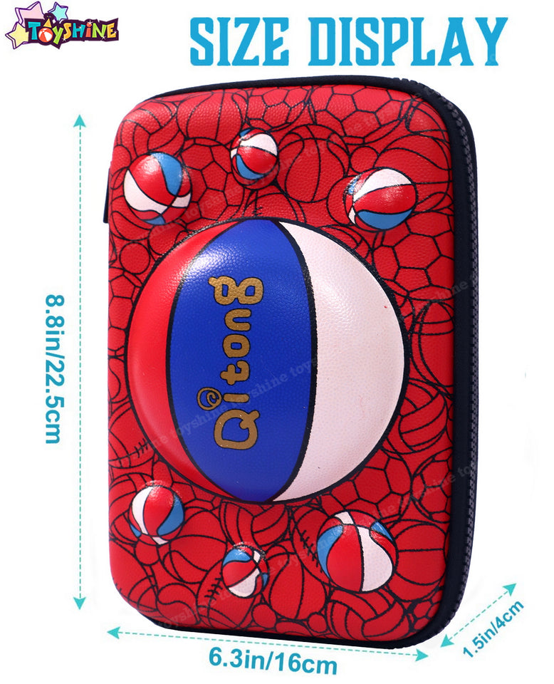 Toyshine Ball Games Theme Hardtop Pencil Case with Compartments - Kids Large Capacity School Supply Organizer Students Stationery Box - Girls Boys Pen Pouch, Basketball
