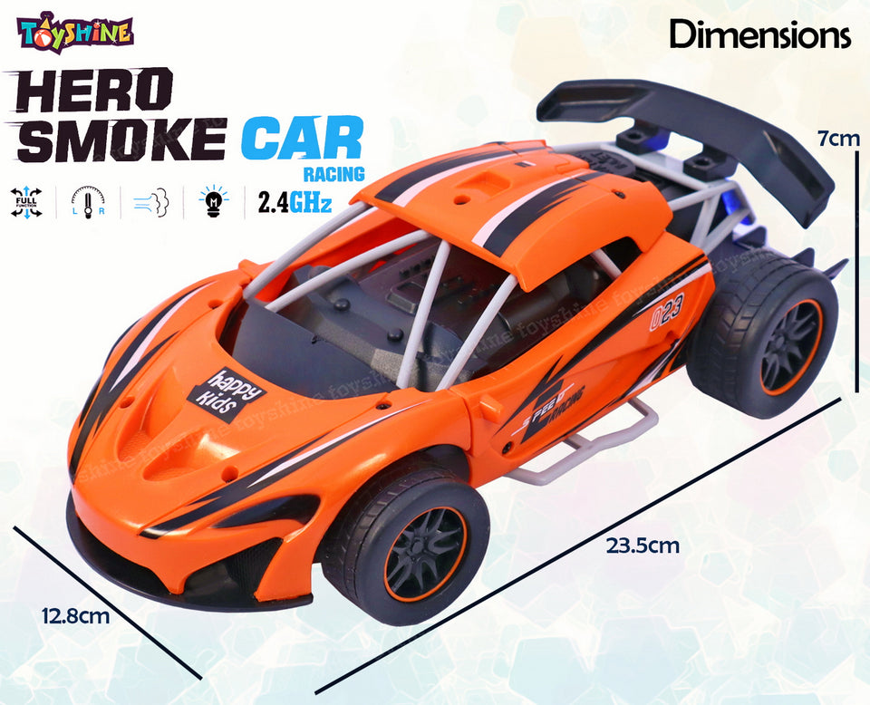 Toyshine Rechageable Hero Smoke Mist Spray Racing Runner Car Toys 2.4 GHz with LED Light and Sound Electric Toy for Kids- Orange