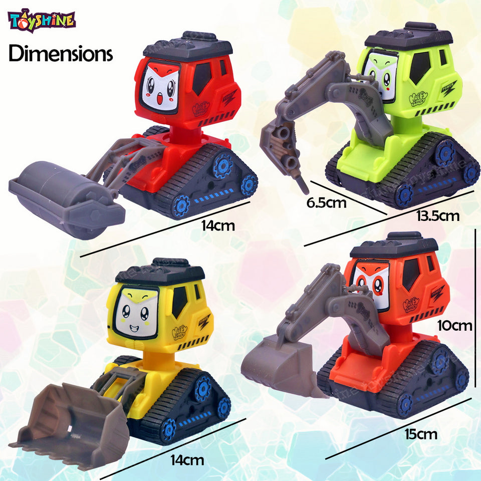 Toyshine Pack of 4 Plastic Construction Vehicle Automobile Car Toy Set, Friction Powered for Babies Toddlers Kids Boys Girls Age 3+ Years Old