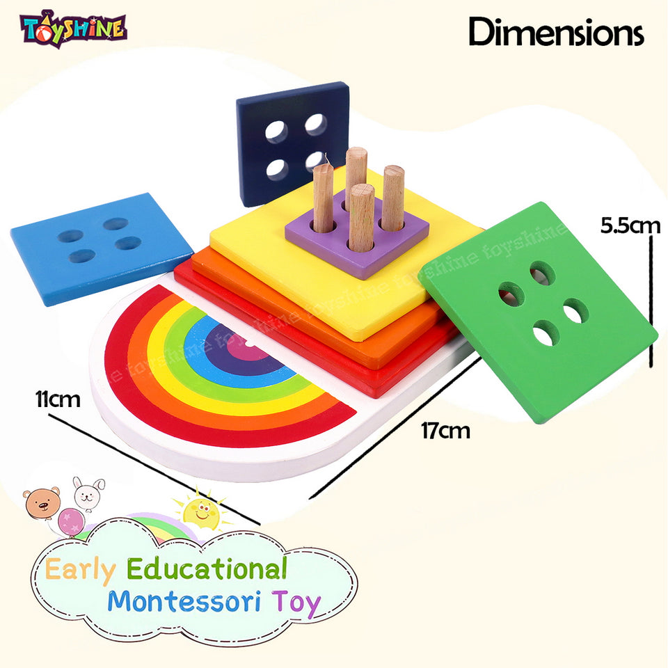 Toyshine Wooden Square Shape Rainbow Stacker, Toddler Learning Educational Wooden Sorting & Stacking Toys for Kids, Birthday Gift for Boys Girls 3-6 Years Old