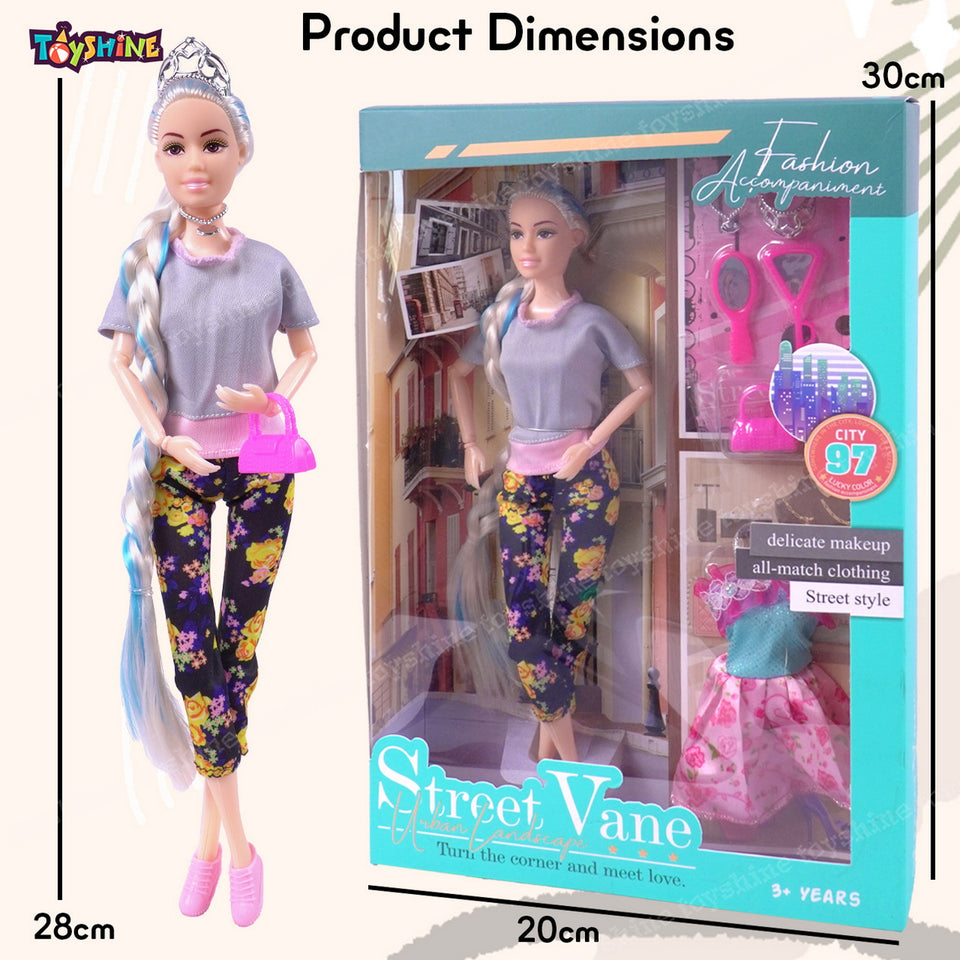 Toyshine Beauty Doll Street Vane with Fashion Accessory Pretend Play Gift for Girls Kids Role Play Toy for Age 3+ Grey