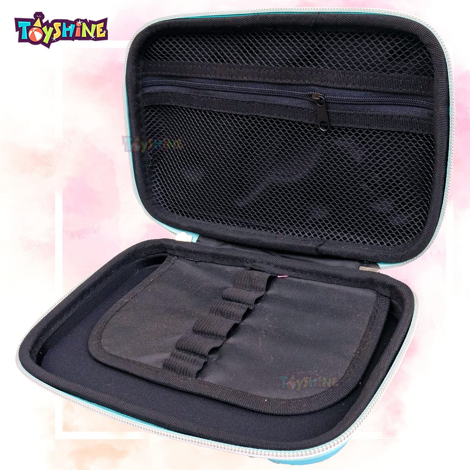 Toyshine Space Theme Hardtop Pencil Case with Compartments - Kids Large Capacity School Supply Organizer Students Stationery Box - Girls Boys Pen Pouch, Light Blue