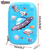 Toyshine Space Theme Hardtop Pencil Case with Compartments - Kids Large Capacity School Supply Organizer Students Stationery Box - Girls Boys Pen Pouch, Light Blue