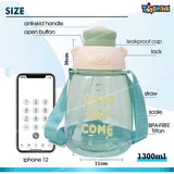 Toyshine You Got This 1300 ML Kids Water Bottle With Spill Proof Straw, Pop Button, BPA Free - Featuring Soft Handle Grip and Strap Children's Drinkware, Green
