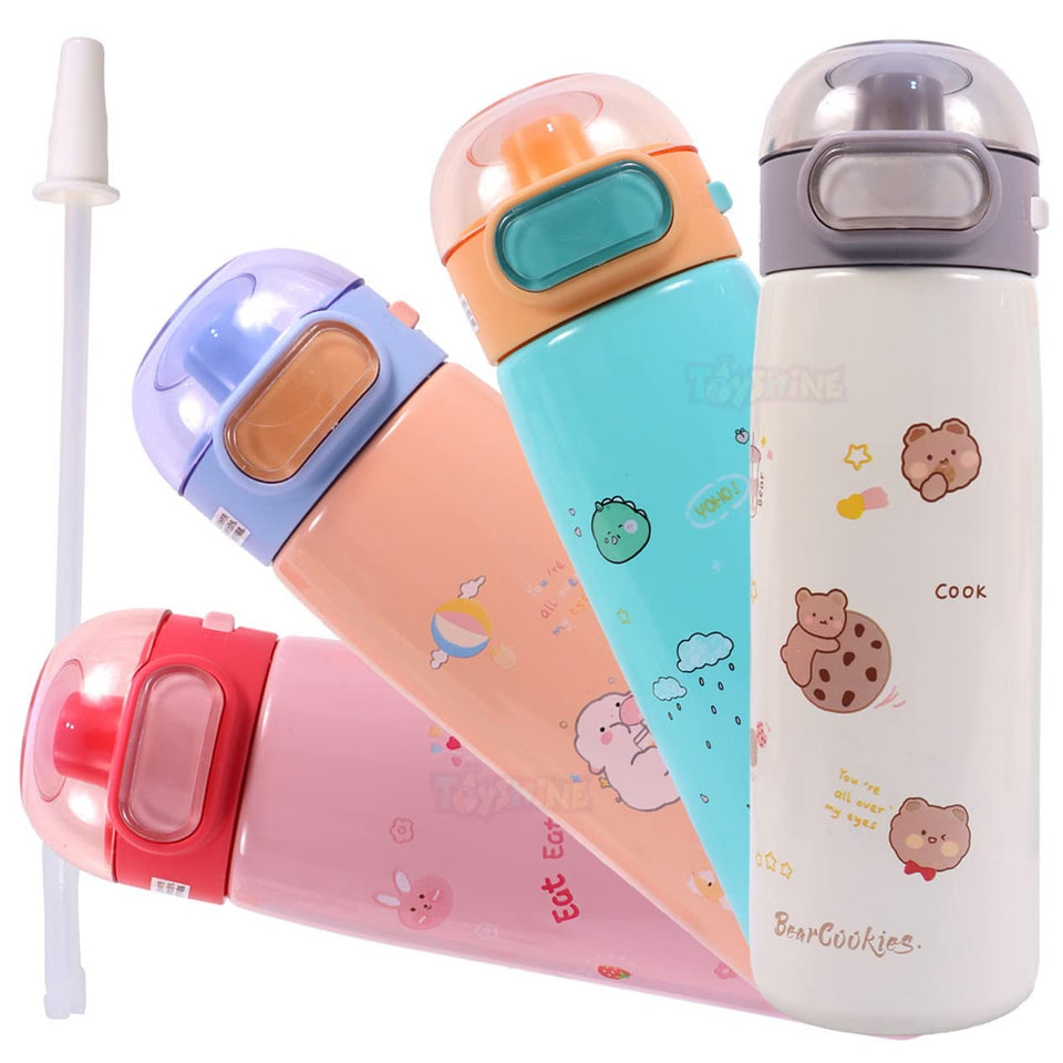 Toyshine Insulated Water Bottle for Kids Reusable Double Walled Steel Flask Metal Thermos, Spill Proof Lock Closure, BPA Free for School Home, Silicon Gripper Children's Drinkware, 410 ML, Cream