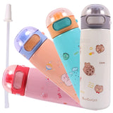 Toyshine Insulated Water Bottle for Kids Reusable Double Walled Steel Flask Metal Thermos, Spill Proof Lock Closure, BPA Free for School Home, Silicon Gripper Children's Drinkware, 410 ML, Cream