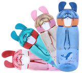 Toyshine Bunny Kids Water Bottle With Straw - Spill Proof Straw Valve, Pop Button, BPA Free Water Bottle for Kids School - Featuring Soft Silicone Handle Grip - Children's Drinkware - 550 ML - Blue