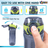 Toyshine Sporti Tritan Water Bottle With Ounce Marker, Spill Proof Straw Valve, BPA Free for Kids School Office Home Soft Handle Grip Children Adult Teens Drinkware 700 ML Gift Present- Black