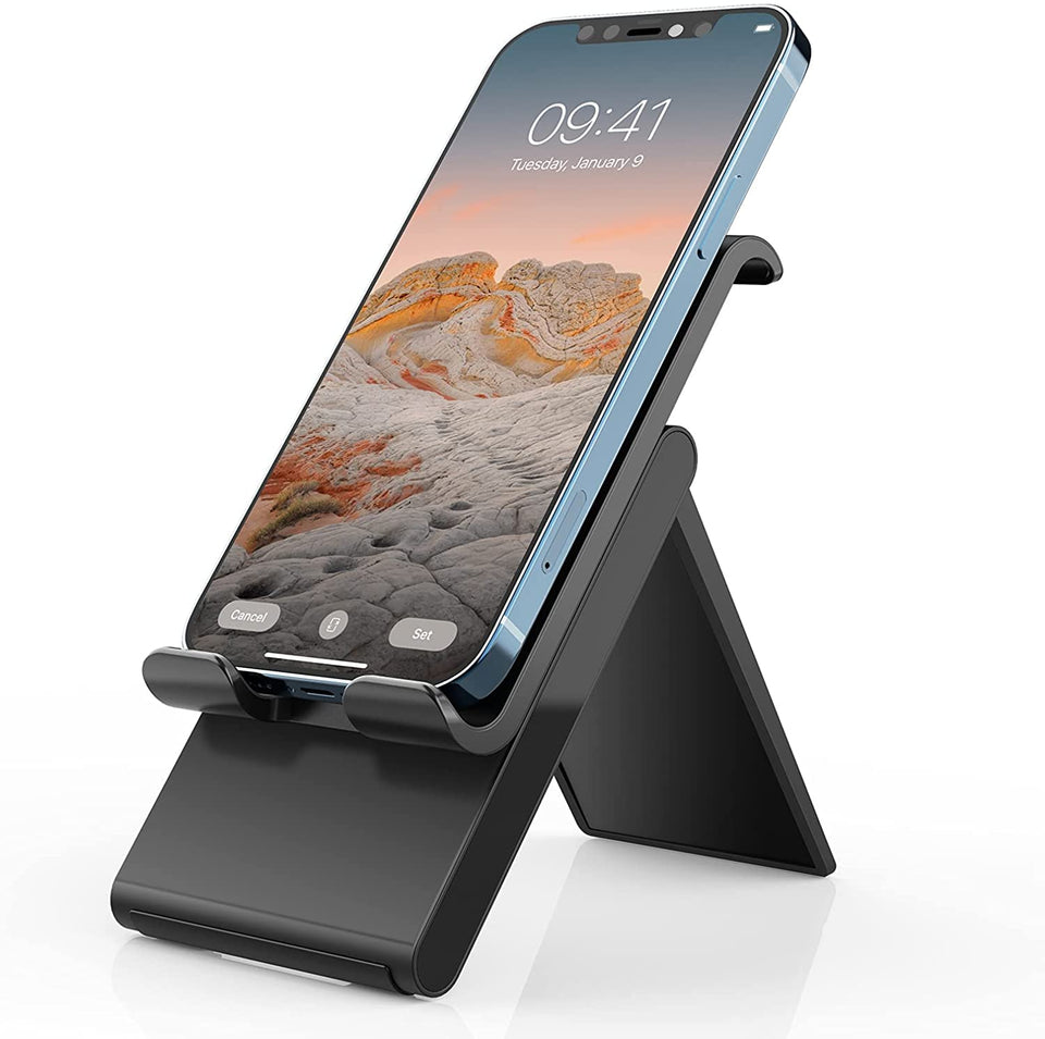 Spanker Mobile Cell Phone Stand Adjustable Foldable Portable Holder Cradle,Phone Dock for Desk Table,Compatible with Phone 11 Pro xs xr x se 8 All Android Smartphones- Black