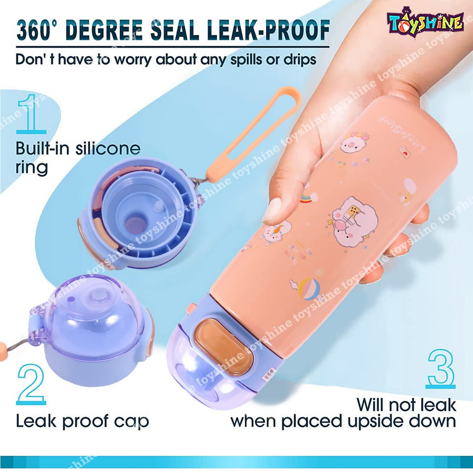 Toyshine Insulated Water Bottle for Kids Reusable Double Walled Steel Flask Metal Thermos, Spill Proof Lock Closure, BPA Free for School Home, Silicon Gripper Children's Drinkware, 410 ML, Peach