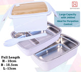Spanker Wood Double Decker Finish Lunch Box Thermal Stainless Steel Insulation Box Tableware Set Portable Tiffin Box for Kid Adult Student Children Keep Food - 1400 ML - White