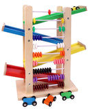 Toyshine Wooden Racer Ramp Toy with 4 Car Ramps, 4 Mini Cars & Abacus – Wood Race Track for 3-5 Year, Boys & Girls –Educational Vehicle Toys- Multi Color