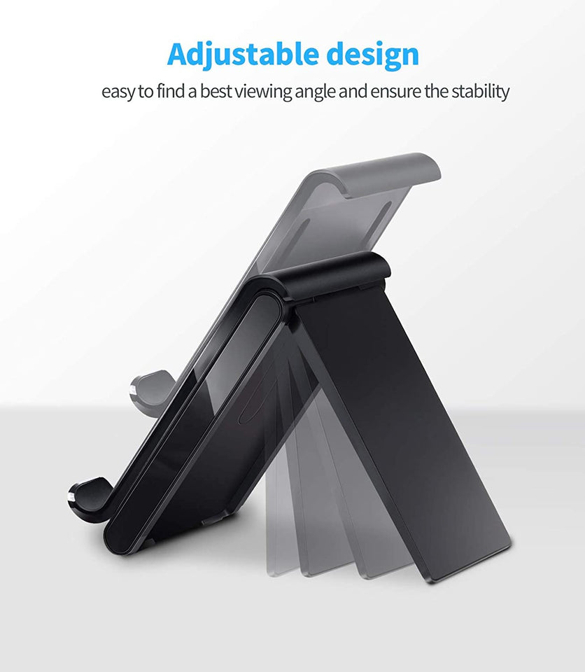 Spanker Mobile Cell Phone Stand Adjustable Foldable Portable Holder Cradle,Phone Dock for Desk Table,Compatible with Phone 11 Pro xs xr x se 8 All Android Smartphones- Black