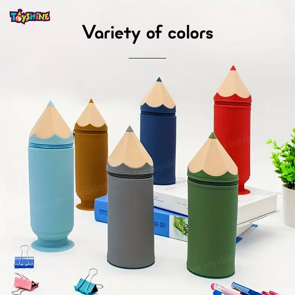 Toyshine Pencil Shaped Pencil Pouch Portable Pencil Bag with Zipper Cute Pen Pouch Bag for Kids Gift Stationery -Brown