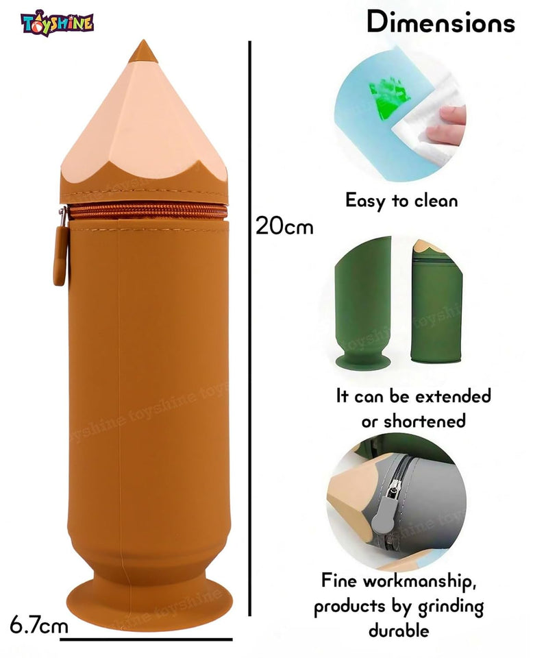 Toyshine Pencil Shaped Pencil Pouch Portable Pencil Bag with Zipper Cute Pen Pouch Bag for Kids Gift Stationery -Brown