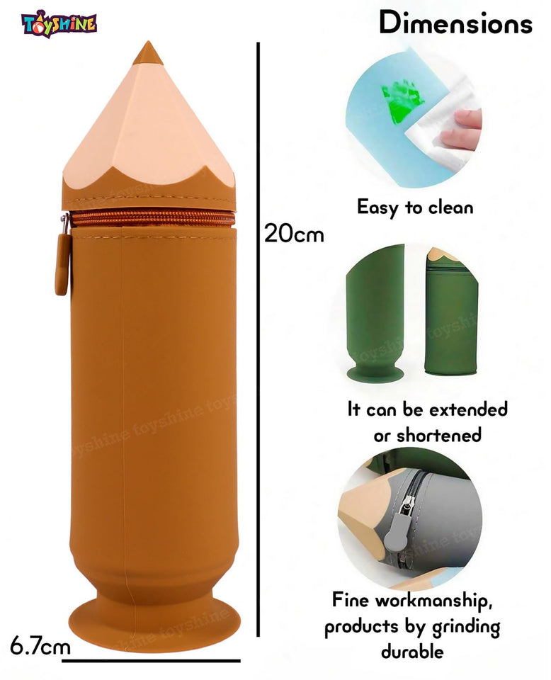 Toyshine Pencil Shaped Pencil Pouch Portable Pencil Bag with Zipper Cute Pen Pouch Bag for Kids Gift Stationery -Brown