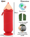 Toyshine Pencil Shaped Pencil Pouch Portable Pencil Bag with Zipper Cute Pen Pouch Bag for Kids Gift Stationery -Red