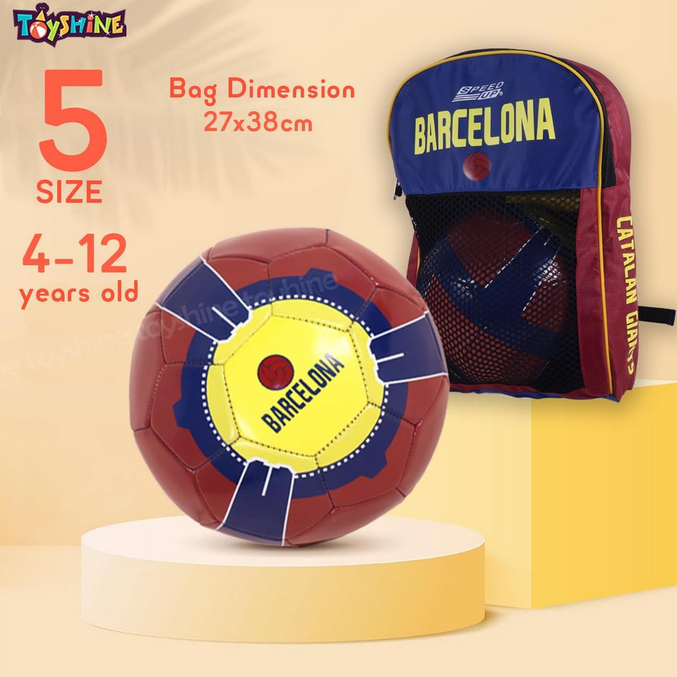 Toyshine Speed-Up Barcelona Football Soccer with Netbag and Pump,Size 5, 4-12 Year - Multicolor