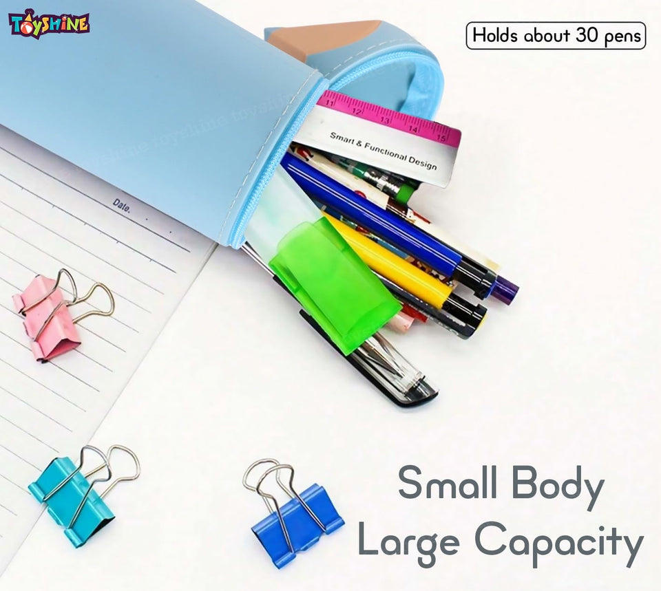 Toyshine Pencil Shaped Pencil Pouch Portable Pencil Bag with Zipper Cute Pen Pouch Bag for Kids Gift Stationery -Blue