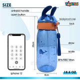 Toyshine Bunny Kids Water Bottle With Straw - Spill Proof Straw Valve, Pop Button, BPA Free Water Bottle for Kids School - Featuring Soft Silicone Handle Grip - Children's Drinkware - 550 ML - Blue