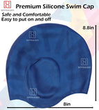 Spanker Unisex Swim Cap with 3D Ear Protection, Durable Flexible Silicone Swimming Hat for Short/Long Hair with Ear Plugs&Nose Clip, Dark Blue SSTP