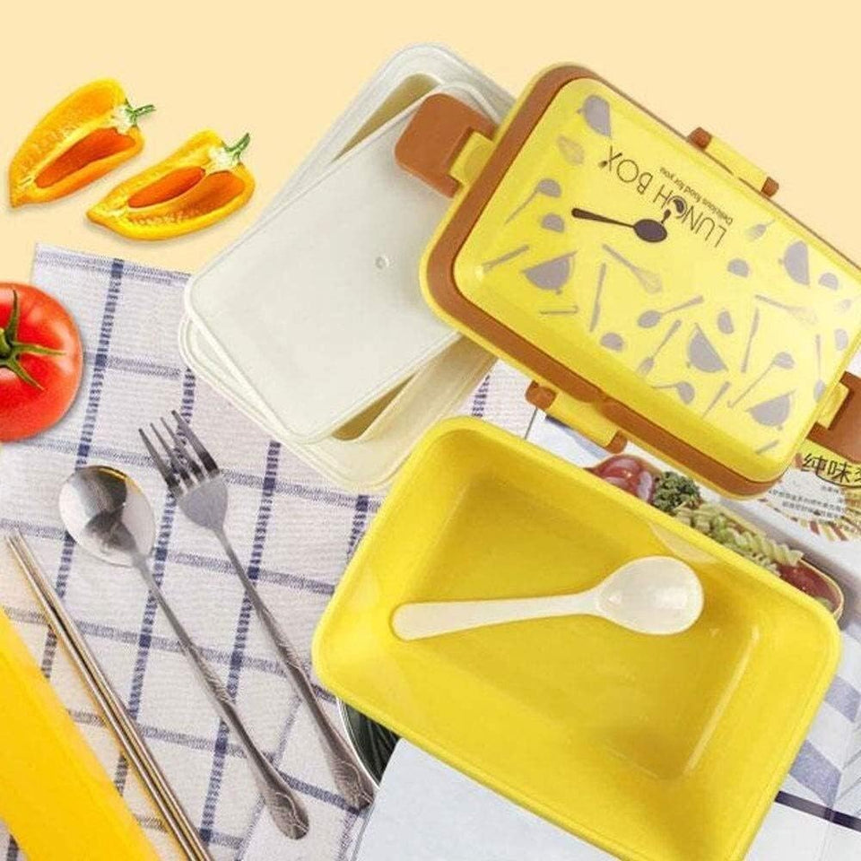 Spanker 1300ML BPAs Free Leak Proof Mom’s Choice Lunch Box with Fruit/Yogurt Pot Durable Perfect Size Kids Bento Box - Yellow