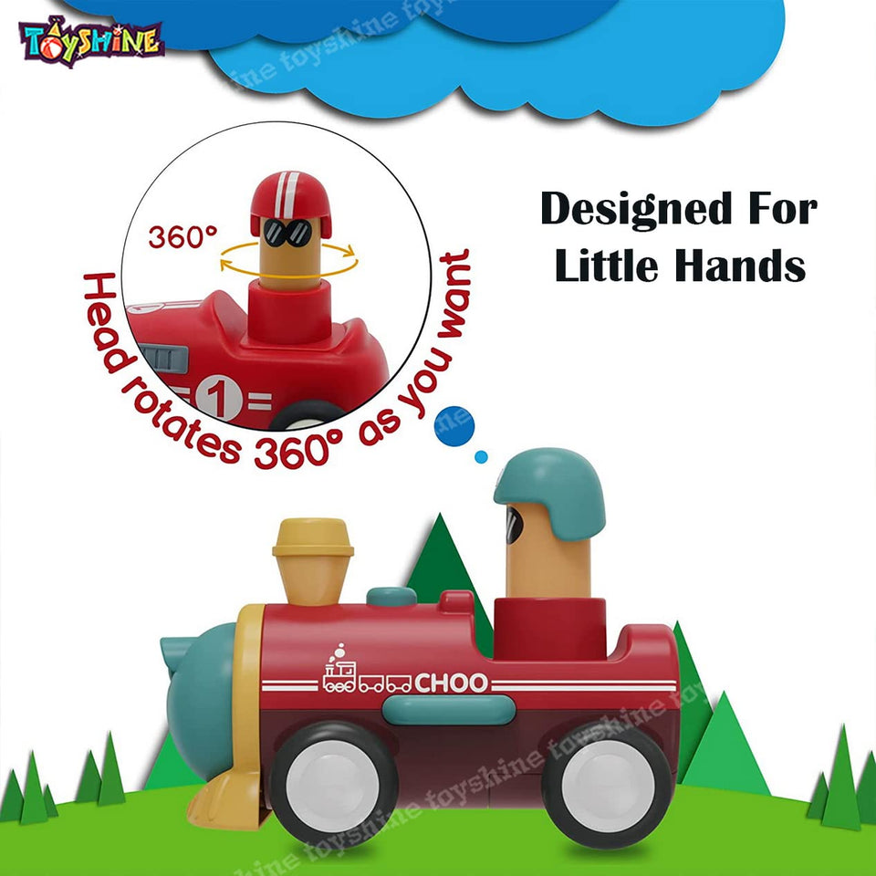 Toyshine Pack of 2 Toy Cars Push and Go Play Set Friction Powered Car Pull Back Vehicles Transport Tools Gifts for Babies Toddlers Kids Boys Girls Age 3+ Years Old (Including Car and Train)