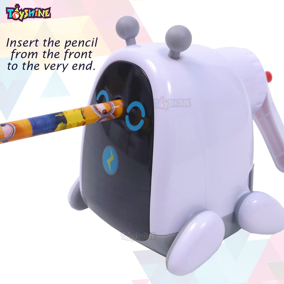 Toyshine Cute Pencil Sharpeners Manual for Kids and Artists, Handheld Manual Pencil Sharpener for Pencils - Ruby Robot, White