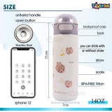 Toyshine Insulated Water Bottle for Kids Reusable Double Walled Steel Flask Metal Thermos, Spill Proof Lock Closure, BPA Free for School Home, Silicon Gripper Children's Drinkware, 410 ML, Cream