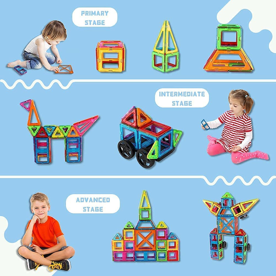 Toyshine 126 Pcs Plastic Magnetic Tiles with Container, Building Blocks Construction Set Educational Stacking Toys - Indian