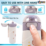 Toyshine Insulated Water Bottle for Kids Reusable Double Walled Steel Flask Metal Thermos, Spill Proof Lock Closure, BPA Free for School Home, Silicon Gripper Children's Drinkware, 410 ML, Cream