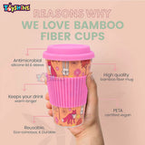 Toyshine Nature's Cup - Bamboo Kids Drinking Cups Mug with Silicone Grip Cups, Dinnerware Set, Toddler Cup, Dishwasher Safe 400 ML - Dark Pink