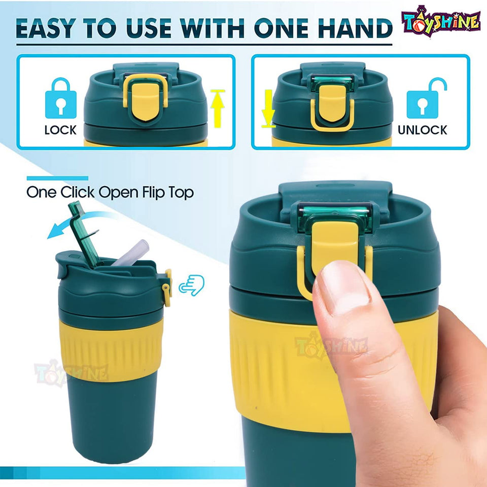 Toyshine Basic Handy Bottle Hot Cold Stainless Steel 304 Water Bottle for Kids, Adults Double Walled Flask Metal Thermos, Spill Proof Closure, BPA Free for School Home, Drinkware, 480 ML, Blue