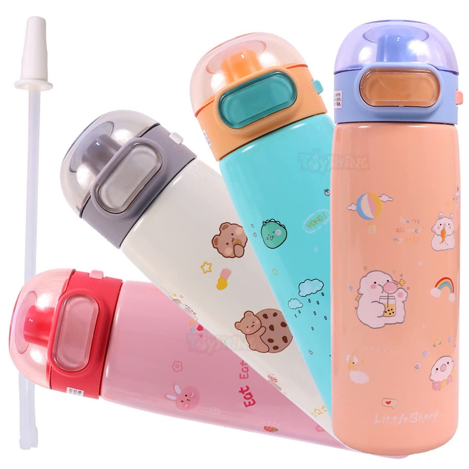Toyshine Insulated Water Bottle for Kids Reusable Double Walled Steel Flask Metal Thermos, Spill Proof Lock Closure, BPA Free for School Home, Silicon Gripper Children's Drinkware, 410 ML, Peach