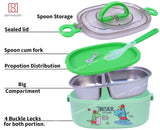 Spanker Dinosaur Lunch Box Thermal Stainless Steel 1000 ML Insulation Brunch Munch Box Tableware Set Portable Lunch Containers for Kid Adult Student Children Keep Food - Green B
