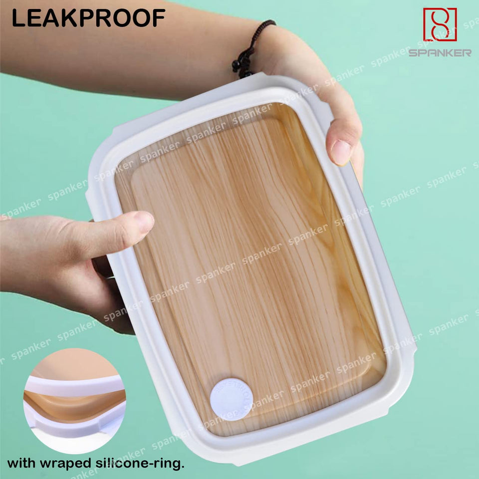 Spanker Wood Double Decker Finish Lunch Box Thermal Stainless Steel Insulation Box Tableware Set Portable Tiffin Box for Kid Adult Student Children Keep Food - 1400 ML - White
